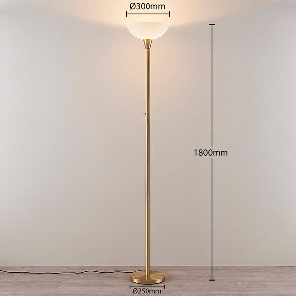 Lindby Ignacia állólámpa, sárgaréz színű, üveg, 180 cm, E27, Sárgaréz / arany, Nappali / Étkező, fém, Modern