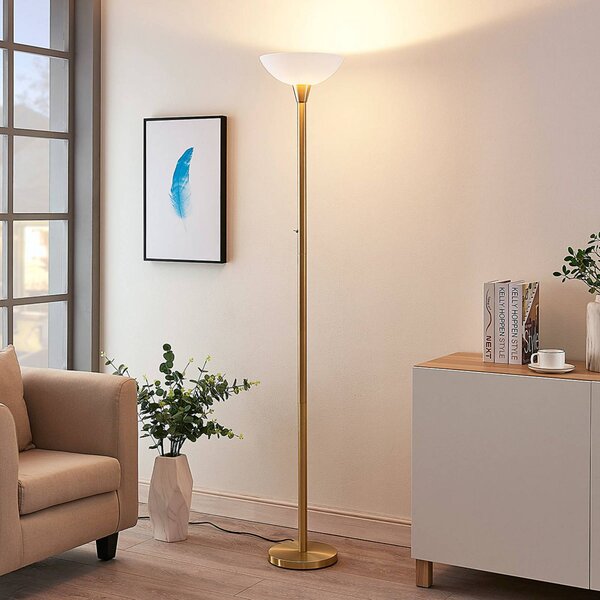 Lindby Ignacia állólámpa, sárgaréz színű, üveg, 180 cm, E27, Sárgaréz / arany, Nappali / Étkező, fém, Modern