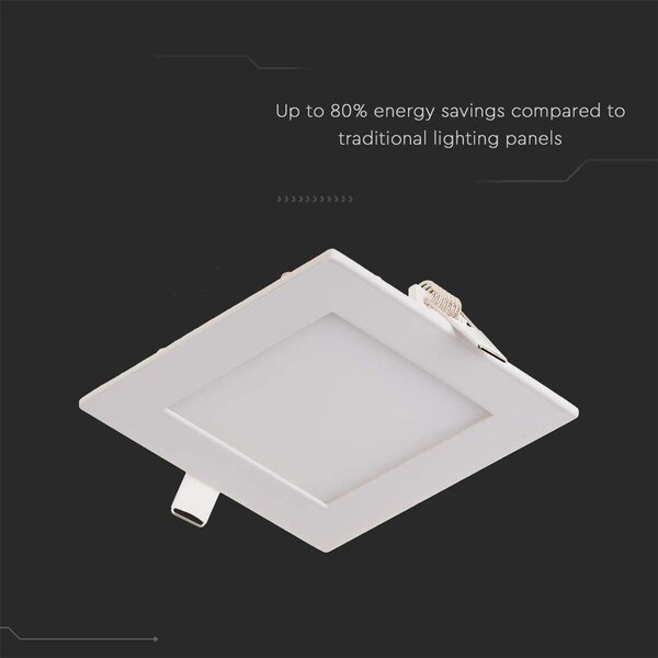V-TAC süllyeszthető szögletes fémházas LED panel 6W hideg fehér - SKU 214865