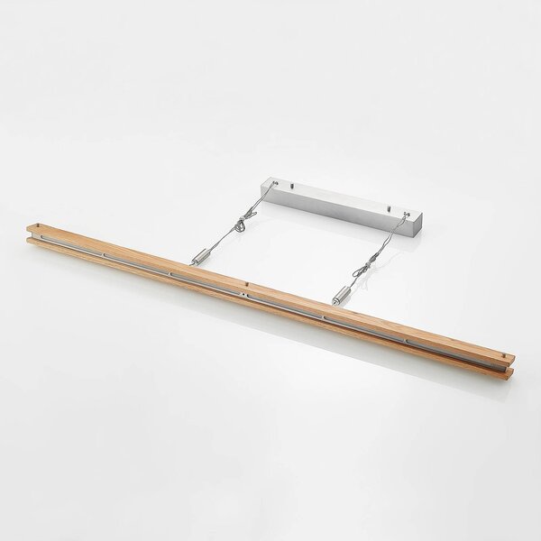 Lindby Alimara LED-es fa függőlámpa, fa, hossza 138 cm, dimmelhető, Világos fa, Nappali / Étkező, fém, Modern