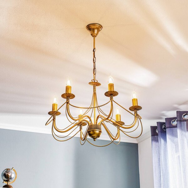 EMIBIG LIGHTING Csillár Tori 6, 6 izzós, arany, dimmelhető, Sárgaréz / arany, Nappali / Étkező, fém, Antik