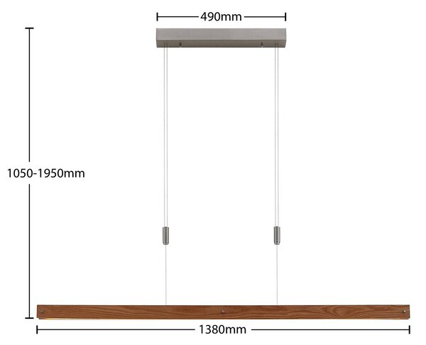 Lindby Alimara LED-es fa függőlámpa, fa, hossza 138 cm, dimmelhető, Világos fa, Nappali / Étkező, fém, Modern