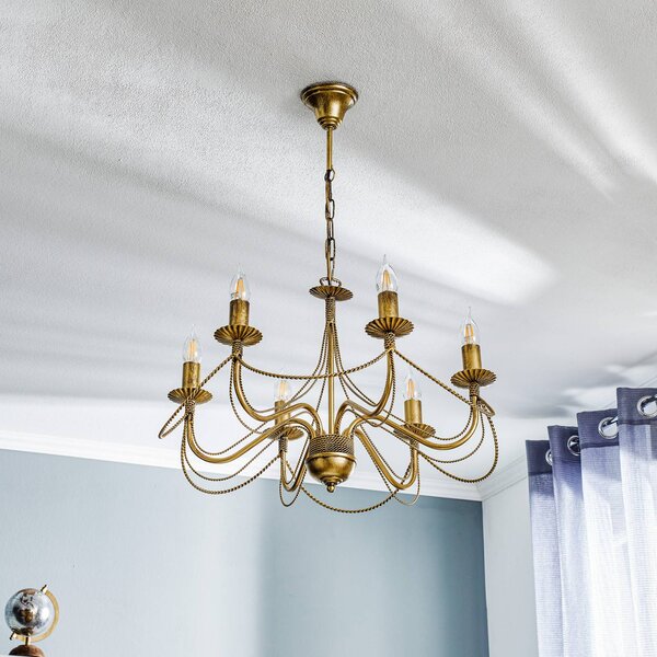 EMIBIG LIGHTING Csillár Tori 6, 6 izzós, arany, dimmelhető, Sárgaréz / arany, Nappali / Étkező, fém, Antik