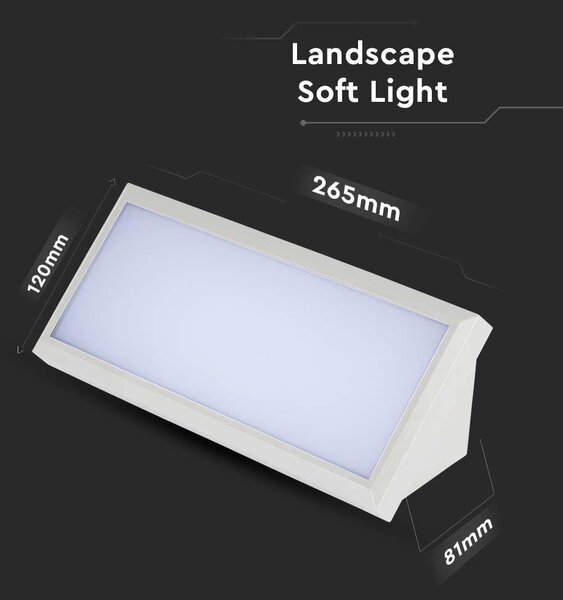 V-TAC Landscape 12W kültéri fali LED lámpa természetes fehér, fehér házzal, 100 Lm/W - SKU 6814