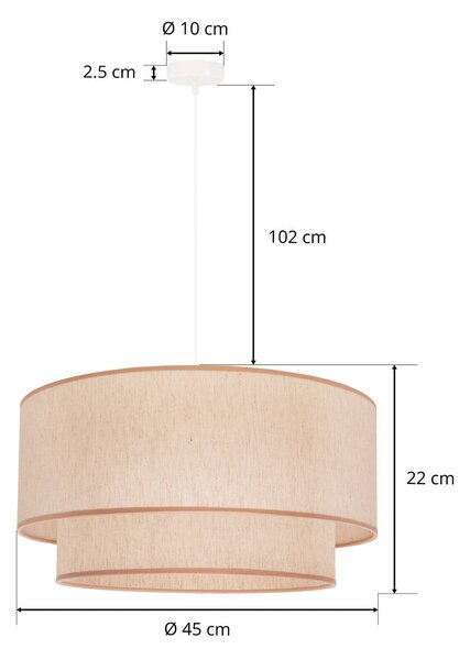 Duolla Boho függő világítás, bézs, átmérő 45 cm, textil, dimmelhető, Krém / borostyánsárga, Nappali / Étkező, Textil / szövet / selyem, Vidéki otthon / Rusztikus