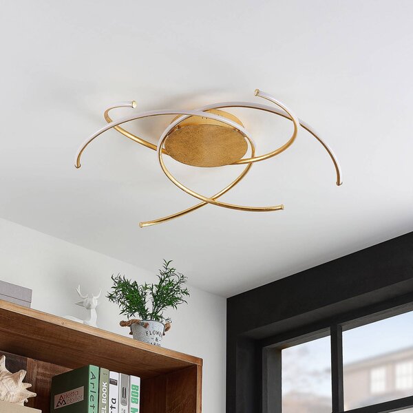 Lindby LED mennyezeti lámpa Yareli, arany, fém, Ø 70cm, dimmelhető, Sárgaréz / arany, Nappali / Étkező, fém, Modern