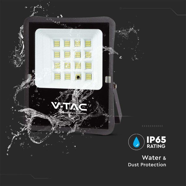 V-TAC napelemes LED reflektor 12W hideg fehér, 1200 Lumen - SKU 6966