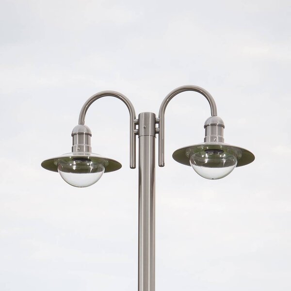 Lindby oszloplámpa Damion, 200 cm, 2-lámpás, E27, IP44, dimmelhető, Alu / szürke / cink, Rozsdamentes acél, Modern