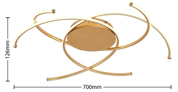Lindby LED mennyezeti lámpa Yareli, arany, fém, Ø 70cm, dimmelhető, Sárgaréz / arany, Nappali / Étkező, fém, Modern