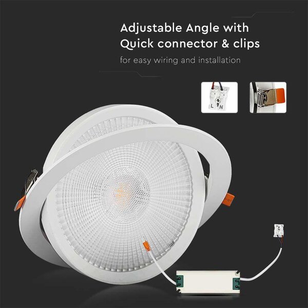 V-TAC süllyeszthető LED SMD mélysugárzó lámpa 20W meleg fehér, 90 Lm/W - SKU 21842