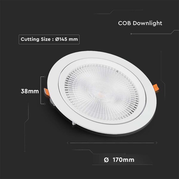 V-TAC süllyeszthető LED SMD mélysugárzó lámpa 20W meleg fehér, 90 Lm/W - SKU 21842