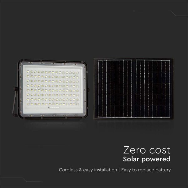 V-TAC 16000mAh napelemes LED reflektor 20W hideg fehér, 1800 Lumen, fekete házzal - SKU 7827