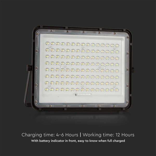 V-TAC 16000mAh napelemes LED reflektor 20W hideg fehér, 1800 Lumen, fekete házzal - SKU 7827