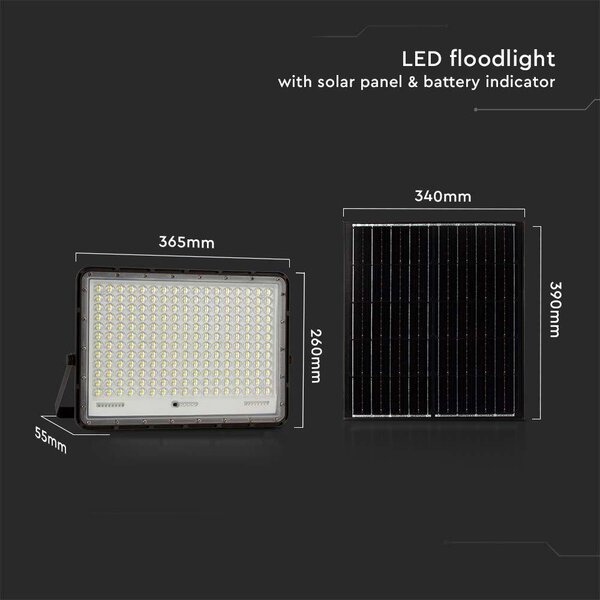 V-TAC 20000mAh napelemes LED reflektor 30W hideg fehér, 2600 Lumen, fekete házzal - SKU 7829
