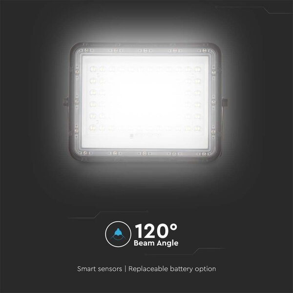 V-TAC 12000mAh napelemes LED reflektor 15W hideg fehér, 1200 Lumen, fekete házzal - SKU 7825