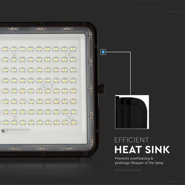 V-TAC 16000mAh napelemes LED reflektor 20W hideg fehér, 1800 Lumen, fekete házzal - SKU 7827