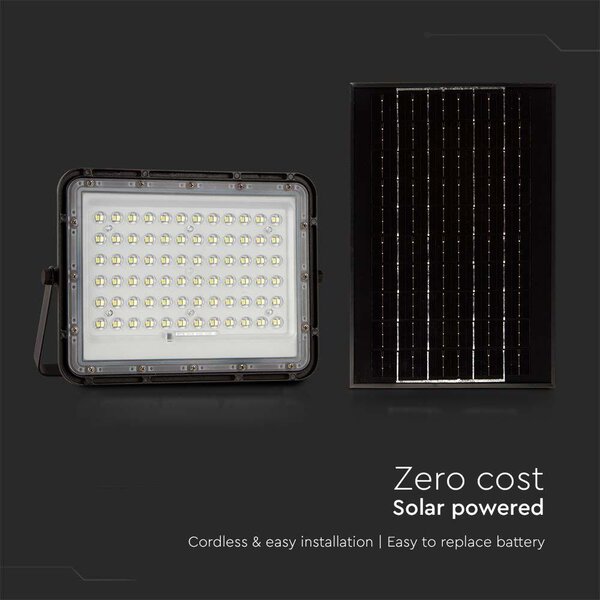 V-TAC 12000mAh napelemes LED reflektor 15W hideg fehér, 1200 Lumen, fekete házzal - SKU 7825