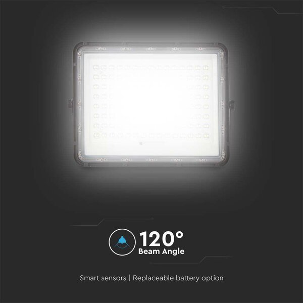 V-TAC 16000mAh napelemes LED reflektor 20W hideg fehér, 1800 Lumen, fekete házzal - SKU 7827