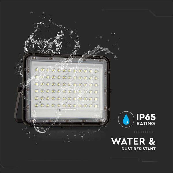 V-TAC 12000mAh napelemes LED reflektor 15W hideg fehér, 1200 Lumen, fekete házzal - SKU 7825