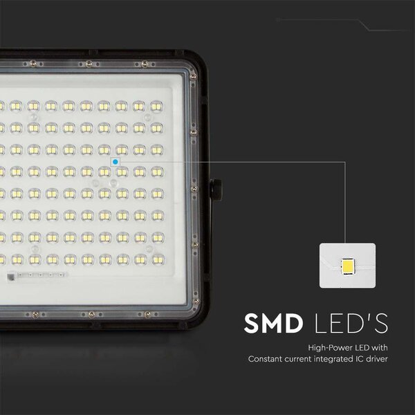 V-TAC 16000mAh napelemes LED reflektor 20W hideg fehér, 1800 Lumen, fekete házzal - SKU 7827