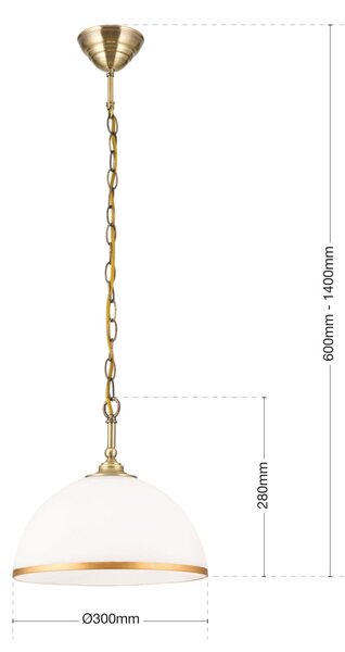 ORION Old Lamp lámpa láncfelfüggesztés, egy izzós, dimmelhető, Sárgaréz / arany, Nappali / Étkező, Üveg, Antik