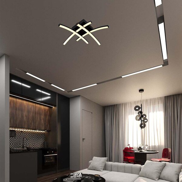 V-TAC mennyezeti designer 24W lámpa, hajlított csíkokkal, fekete, meleg fehér, 100 Lm/W - SKU 7003