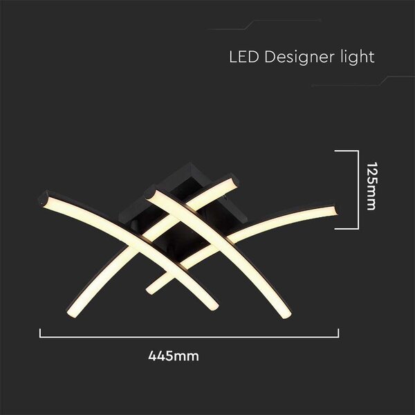 V-TAC mennyezeti designer 24W lámpa, hajlított csíkokkal, fekete, meleg fehér, 100 Lm/W - SKU 7003