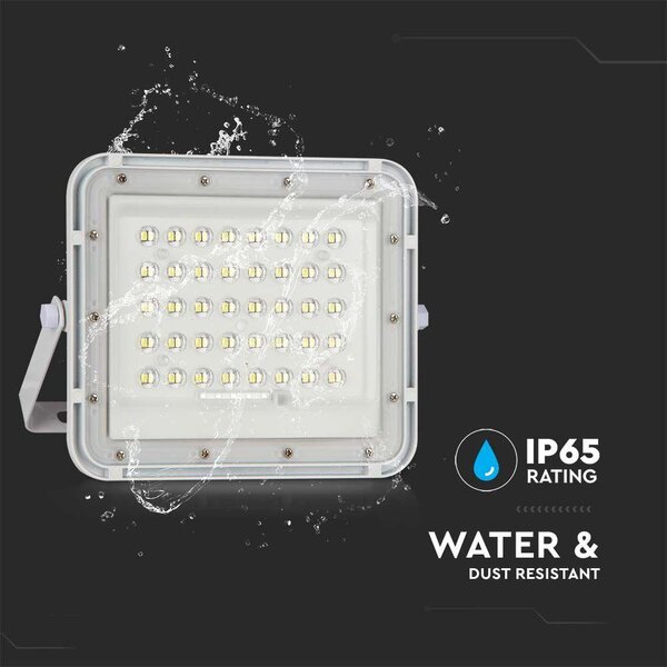 V-TAC 5000mAh napelemes LED reflektor 6W hideg fehér, 400 Lumen, fehér házzal - SKU 7839