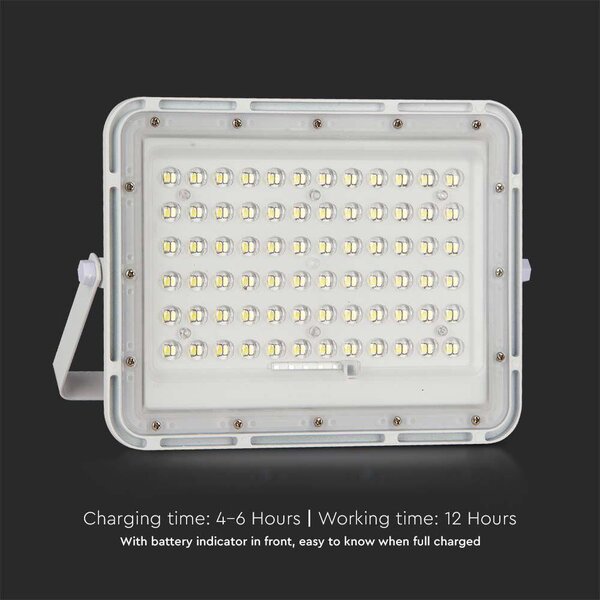 V-TAC 12000mAh napelemes LED reflektor 15W természetes fehér, 1200 Lumen, fehér házzal - SKU 7844
