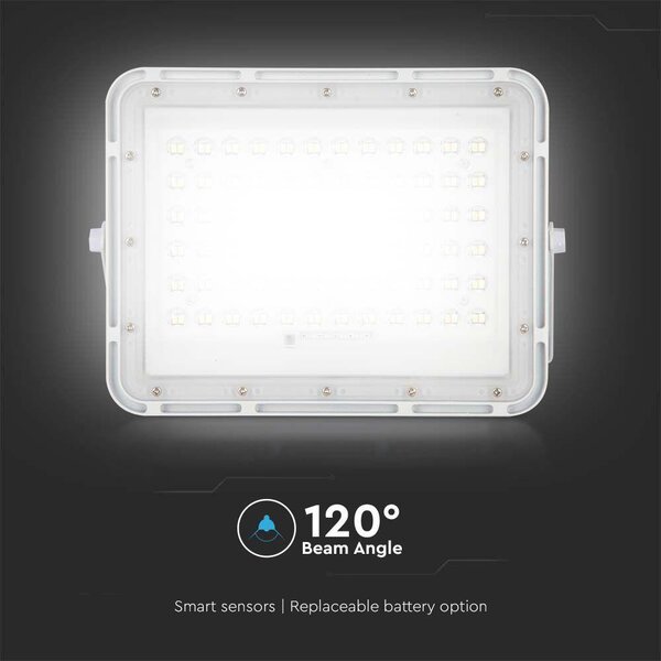 V-TAC 12000mAh napelemes LED reflektor 15W természetes fehér, 1200 Lumen, fehér házzal - SKU 7844