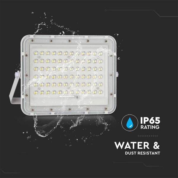 V-TAC 12000mAh napelemes LED reflektor 15W természetes fehér, 1200 Lumen, fehér házzal - SKU 7844