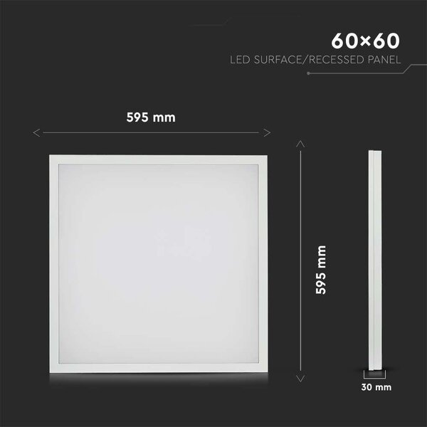 V-TAC 2in1 LED panel természetes fehér 36W 60 x 60cm, 110 Lm/W - SKU 638011