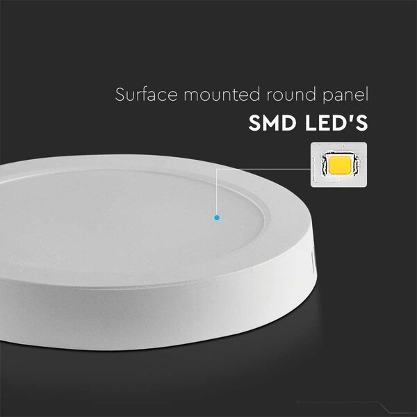 V-TAC felületre szerelhető, műanyag IP20, kerek LED panel 6W, meleg fehér - SKU 7870