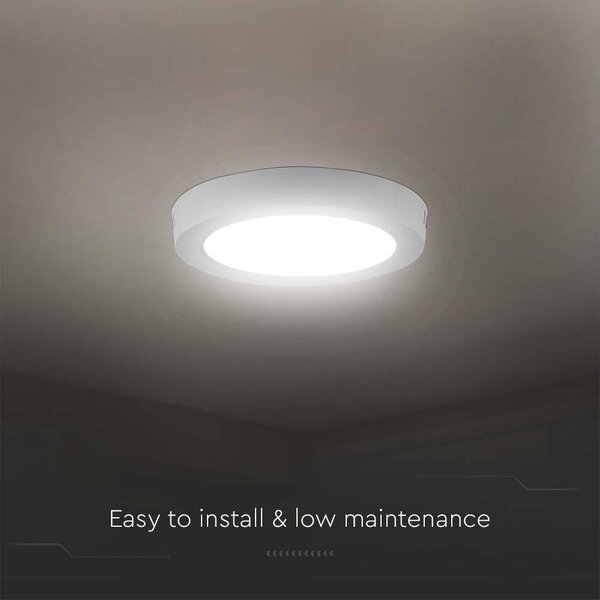 V-TAC felületre szerelhető, műanyag IP20, kerek LED panel 6W, meleg fehér - SKU 7870