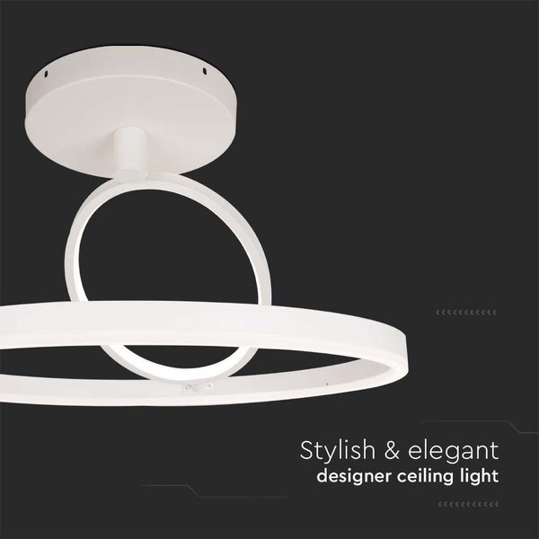 V-TAC 37W Designer csillár, két körrel, fehér ház, meleg fehér, 105 Lm/W - SKU 14984