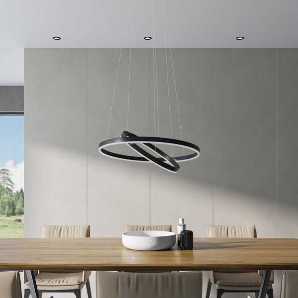 Arcchio LED függőlámpa Albiona, fekete, 2 gyűrűs, Ø 60 cm, dimmelhető, Fekete, Konyha, fém, Modern