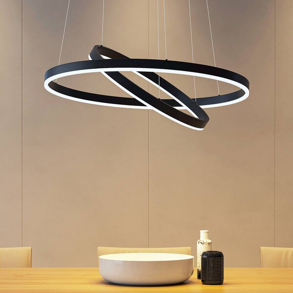 Arcchio LED függőlámpa Albiona, fekete, 2 gyűrűs, Ø 60 cm, dimmelhető, Fekete, Konyha, fém, Modern