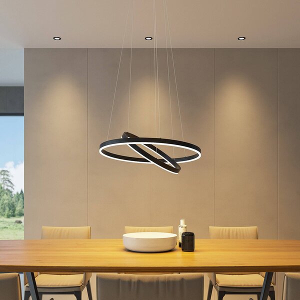 Arcchio LED függőlámpa Albiona, fekete, 2 gyűrűs, Ø 60 cm, dimmelhető, Fekete, Konyha, fém, Modern