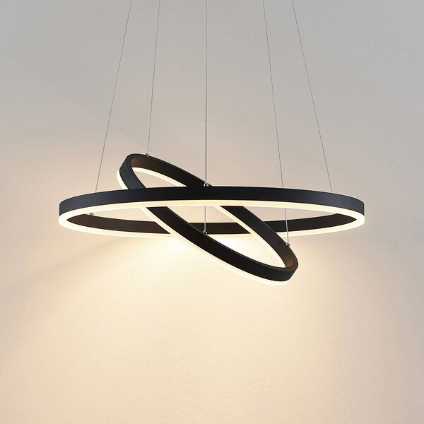 Arcchio LED függőlámpa Albiona, fekete, 2 gyűrűs, Ø 60 cm, dimmelhető, Fekete, Konyha, fém, Modern