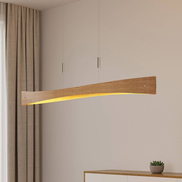 Lindby LED-es függőlámpa Beazina, tölgy, fém, 118cm, dimmelhető, Világos fa, Nappali / Étkező, fém, Modern