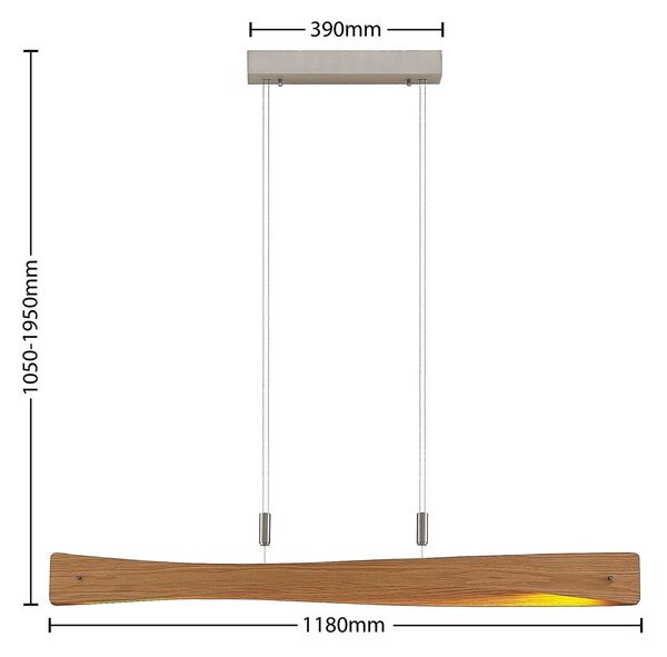 Lindby LED-es függőlámpa Beazina, tölgy, fém, 118cm, dimmelhető, Világos fa, Nappali / Étkező, fém, Modern