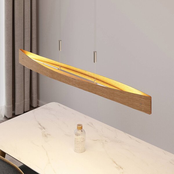Lindby LED-es függőlámpa Beazina, tölgy, fém, 118cm, dimmelhető, Világos fa, Nappali / Étkező, fém, Modern