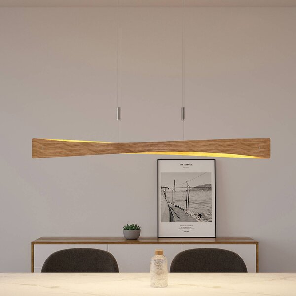 Lindby LED-es függőlámpa Beazina, tölgy, fém, 118cm, dimmelhető, Világos fa, Nappali / Étkező, fém, Modern