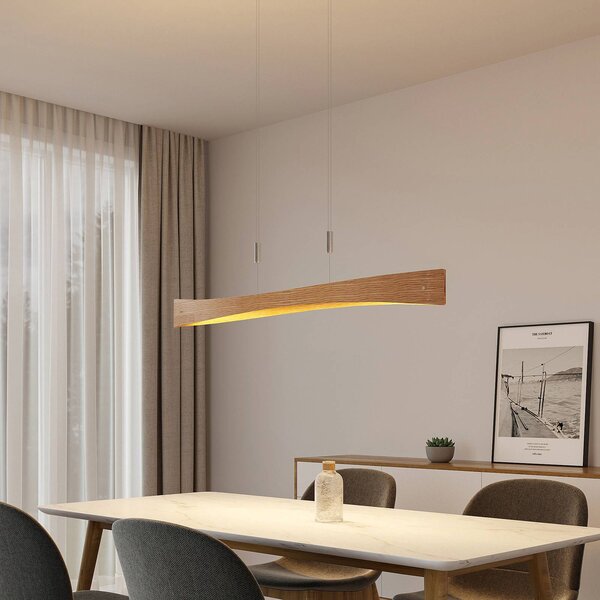Lindby LED-es függőlámpa Beazina, tölgy, fém, 118cm, dimmelhető, Világos fa, Nappali / Étkező, fém, Modern