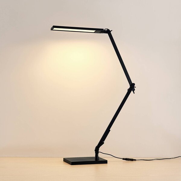 Lindby LED asztali lámpa Antisa, fekete, CCT, dimmelhető, dimmelhető, Fekete, Dolgozószoba / Iroda, Műanyag, Modern