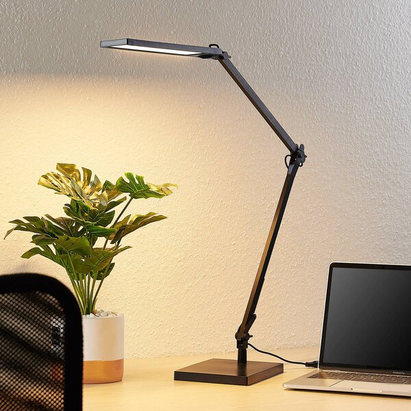 Lindby LED asztali lámpa Antisa, fekete, CCT, dimmelhető, dimmelhető, Fekete, Dolgozószoba / Iroda, Műanyag, Modern