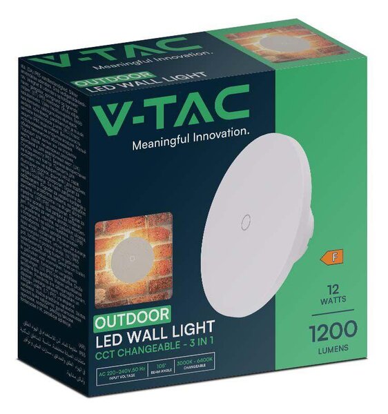 V-TAC indirekt világítású 12W kültéri, kerek fehér LED lámpa. változtatható CCT-vel - SKU 7854