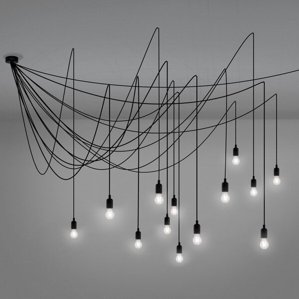 SELETTI LED függő lámpa Maman fekete 14 izzós, átlátszó, dimmelhető, Fekete, Nappali / Étkező, Műanyag, Modern