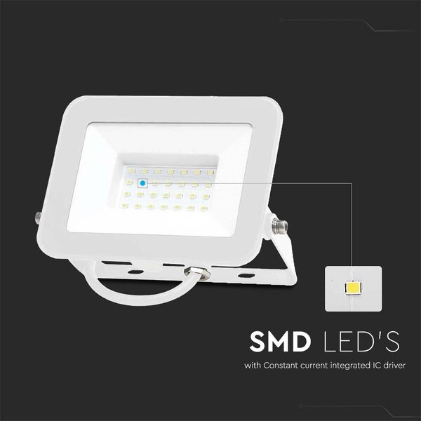 V-TAC SP-széria LED reflektor 30W hideg fehér, fehér ház - SKU 10025