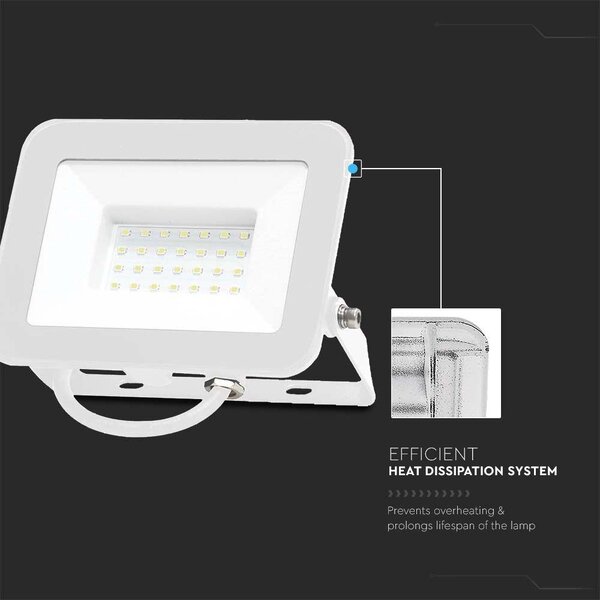 V-TAC SP-széria LED reflektor 30W hideg fehér, fehér ház - SKU 10025